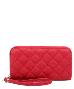Quilted Double Zip Around Wallet Wristlet QW0012 RED